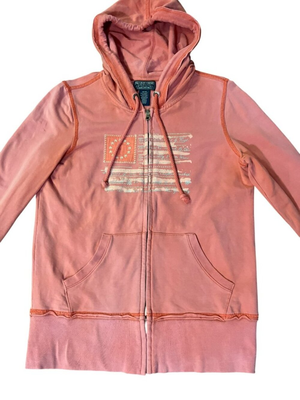 Polo Jeans Company Ralph Lauren Womens M Zip-Up Hoodie Flag Graphic Used - Picture 8 of 13